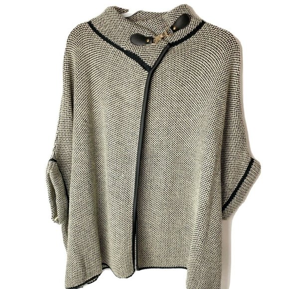 Winter Poncho Cape Mock Neck Houndstooth One Size - Picture 1 of 6